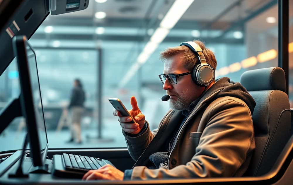 Norsk spiller som chatter med kundeservice på mobil, med casino-grensesnitt og norsk flagg.