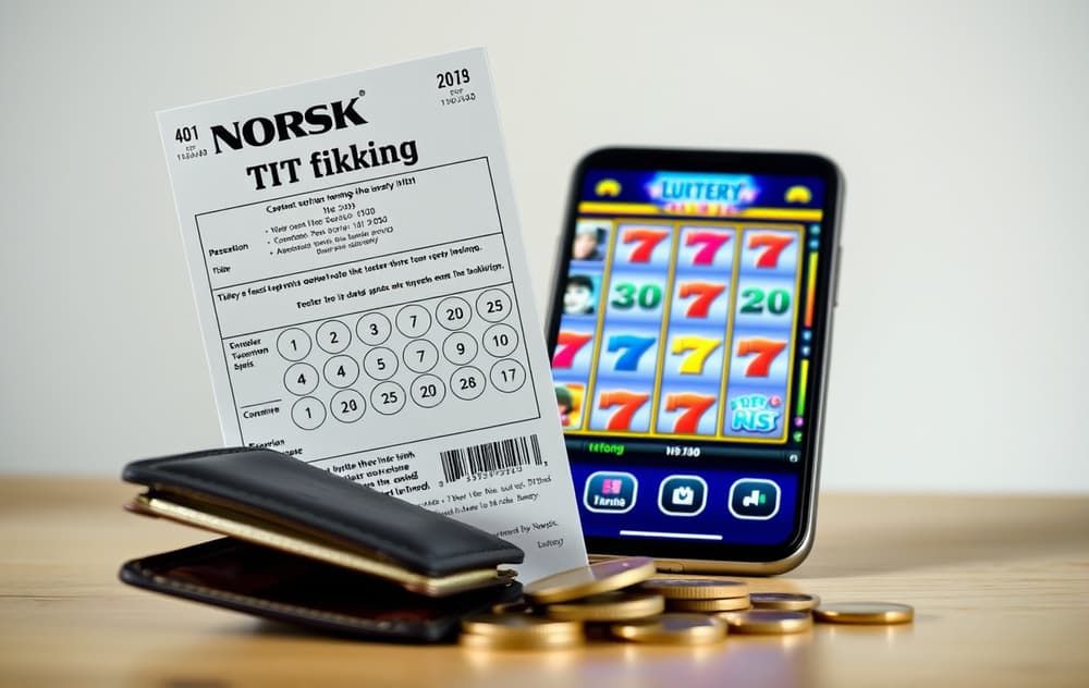 Sammenligning av Norsk Tipping og nettcasino – en loddtrekningskupong og en mobiltelefon med spilleautomater