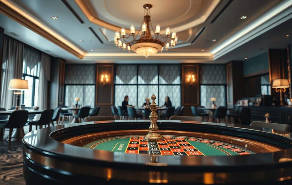 Rulettbord med sjetonger og grønt filt i casino