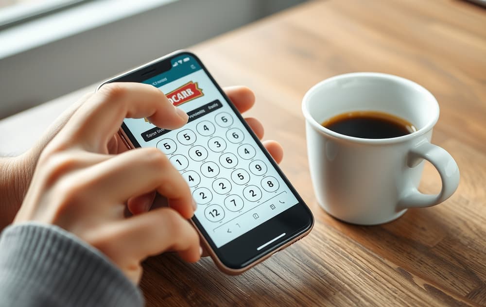 Person skraper digitalt skrapelodd på mobil